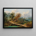 Landschapschilderij met berglandschap en een reiziger op een houten brug - Dominik Schufried — ingelijst kunstwerk aan de muur