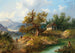 Landschap met bergachtig landschap met een visser naast een bergbeek - Dominik Schufried — weergave van het kunstwerk