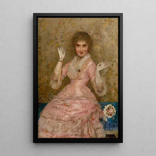 Vrouw met een bloem - Dominik Skutecký — ingelijst kunstwerk aan de muur