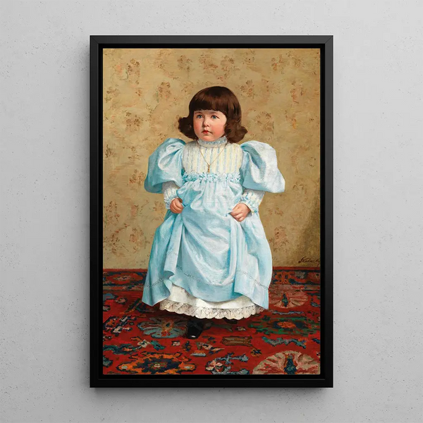 Meisje in blauwe jurk - Dominik Skutecký — ingelijst kunstwerk aan de muur
