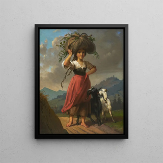 Dominik Weber - Peasant Girl with Two Goats Carrying a Bundle of Hay.webp