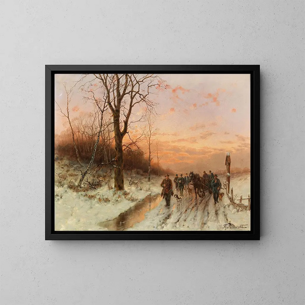 Sunset Hunting Return - Désiré Thomassin — framed artwork on a wall