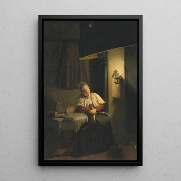 Reproduction of the painting Dame seated in an interior illuminated by candlelight - Dutch School