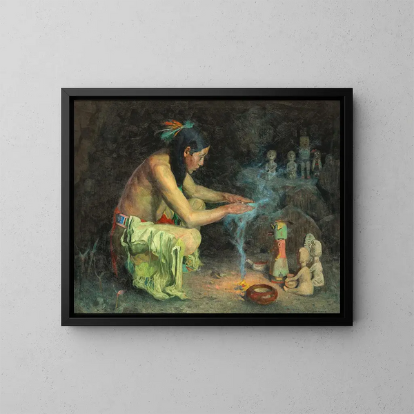 Sanctuary of the Rain Gods - Eanger Irving Couse — framed artwork on a wall