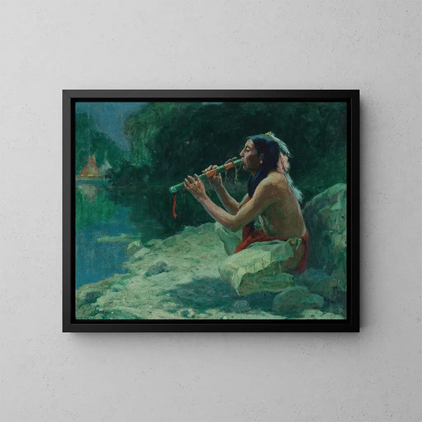 L'Appel de la flûte - Eanger Irving Couse — framed artwork on a wall