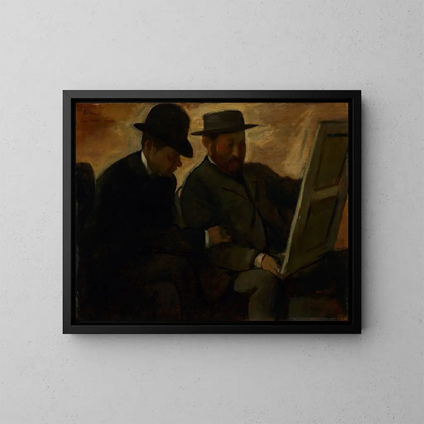 van Paul Lafond en Alphonse Cherfils die een schilderij bekijken - Edgar Degas — ingelijst kunstwerk aan de muur