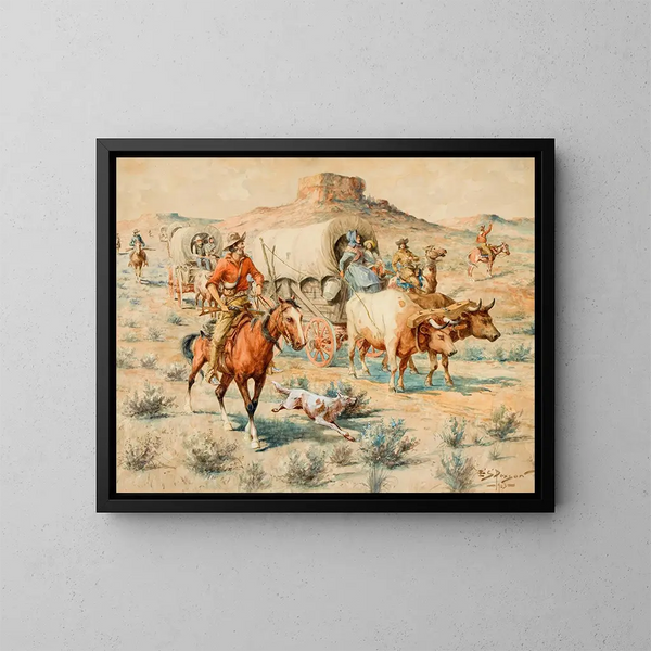 Train de chariots sans titre - Edgar Samuel Paxson — framed artwork on a wall