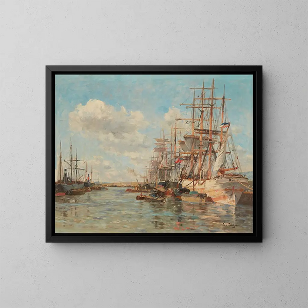 The port of La Rochelle - Edmond-Marie Petitjean — framed artwork on a wall
