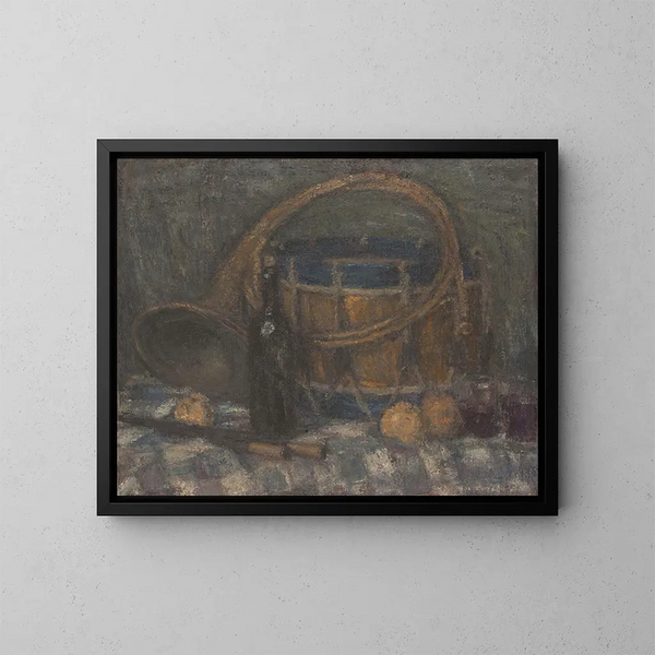 Still life with a horn and a drum - Edmond François Aman-Jean — framed artwork on a wall