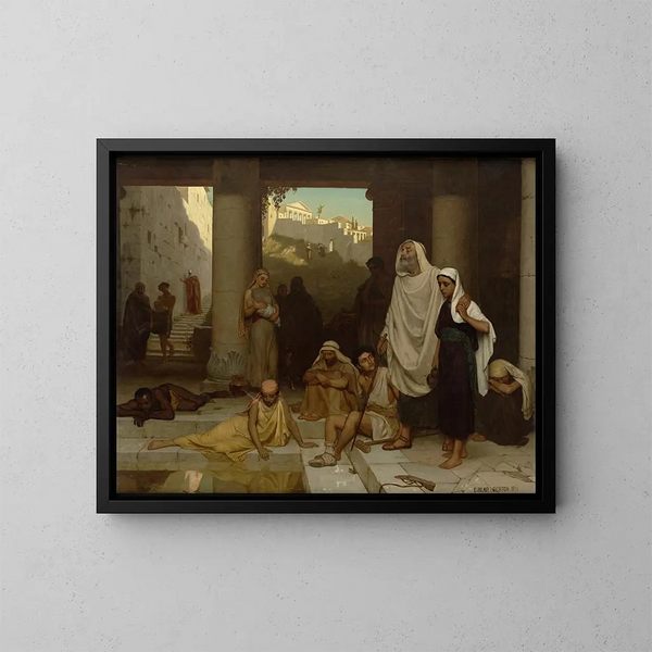 L'aveugle à la piscine de Siloé - Edmund Blair Leighton — framed artwork on a wall