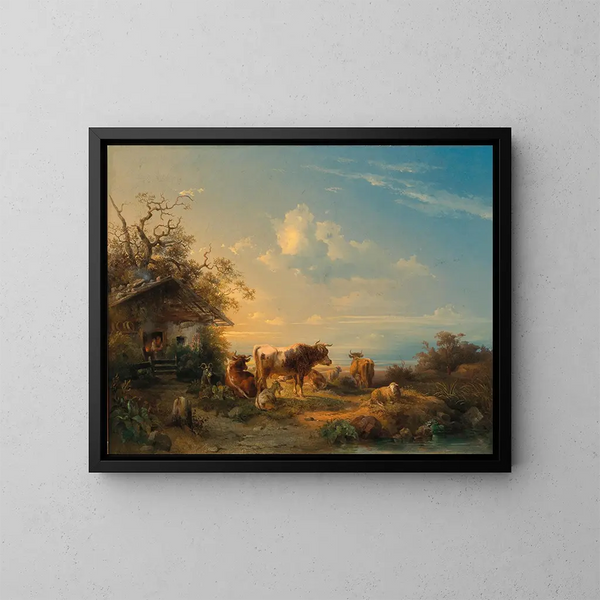Cows in a meadow - Edmund Mahlknecht — framed artwork on a wall