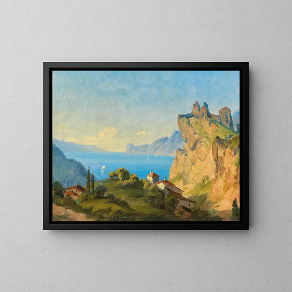 Vue de Nago sur le lac de Garde - Edmund Von Wrndle — framed artwork on a wall