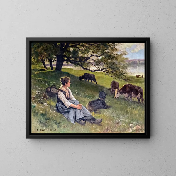 The Cowherd - Édouard Bernard Debat-Ponsan — framed artwork on a wall