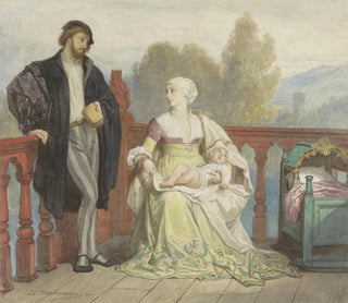 Edouard Hamman - Francesca di Rimini en Paolo di Polenta met kind op een balkon.webp