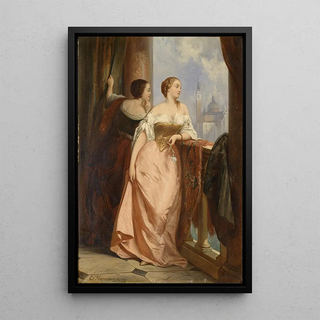 Edouard Hamman - Zwei Damen am Balkon im Hintergrund San Giorgio Maggiore Venedig.webp