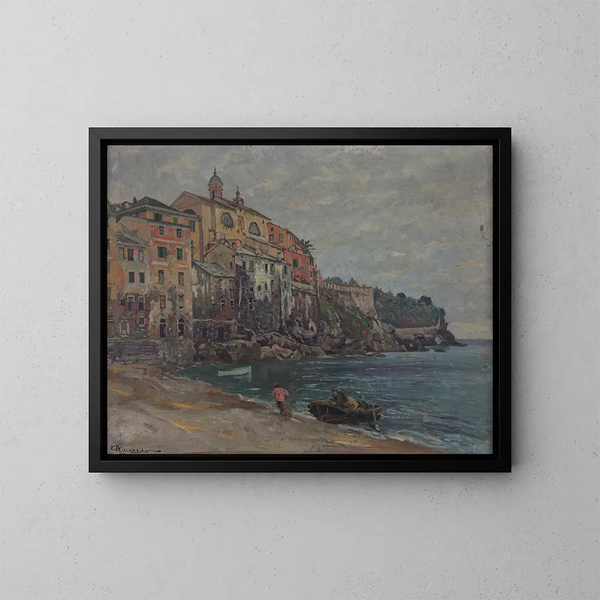 Ville italienne au bord de la mer - Eduard Ameseder — framed artwork on a wall