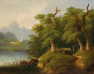 Eduard Boehm - Gebirgssee mit figrlicher Staffage.webp