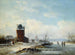 Winterse kanaallandschap met uitzicht op een Nederlandse stad - Eduard Hildebrandt — weergave van het kunstwerk