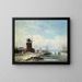 Winterse kanaallandschap met uitzicht op een Nederlandse stad - Eduard Hildebrandt — ingelijst kunstwerk aan de muur
