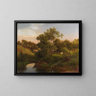 Eduard Leonhardi - Flussaue mit Bauernhaus und Viehhirte.webp