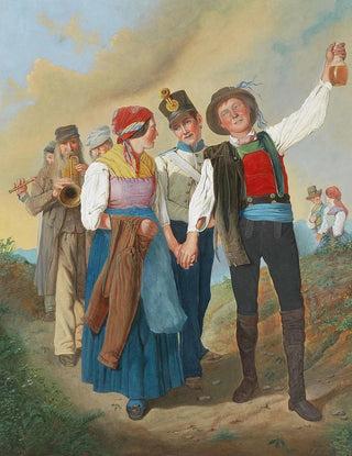 Eduard Ritter - A festive procession with peasants brass music and soldiers.webp