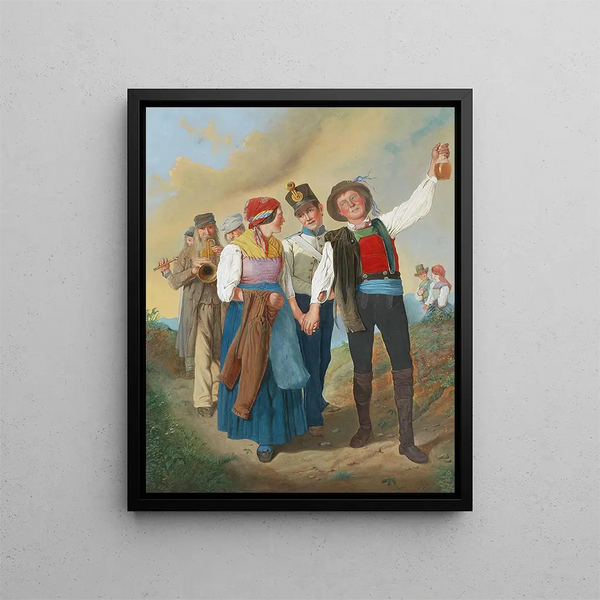 A festive procession with peasant and soldier brass bands - Eduard Ritter — framed artwork on a wall