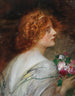 van een achteraanzicht van een jonge vrouw op een profiel met een boeket rozen in haar handen - Eduard Veith — weergave van het kunstwerk