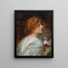 van een achteraanzicht van een jonge vrouw op een profiel met een boeket rozen in haar handen - Eduard Veith — ingelijst kunstwerk aan de muur
