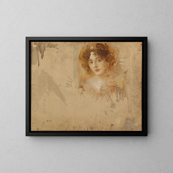 Dame au chapeau dans une robe jaune - Eduard Veith — ingelijst kunstwerk aan de muur