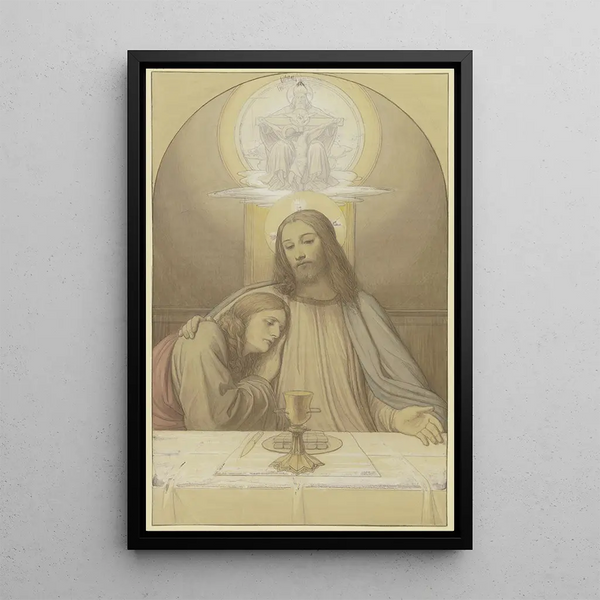 Eduard von Steinle - Christ with his favorite disciple John halflength figures at the table of the Last Supper above them the Trinity.webp