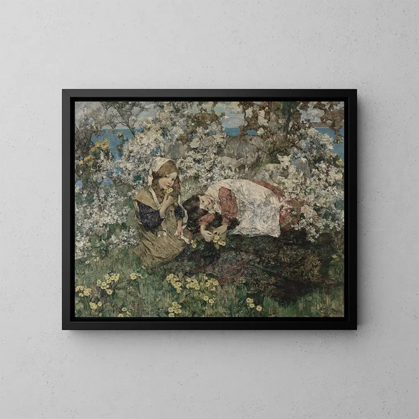 Idylle au printemps - Edward Atkinson Hornel — framed artwork on a wall