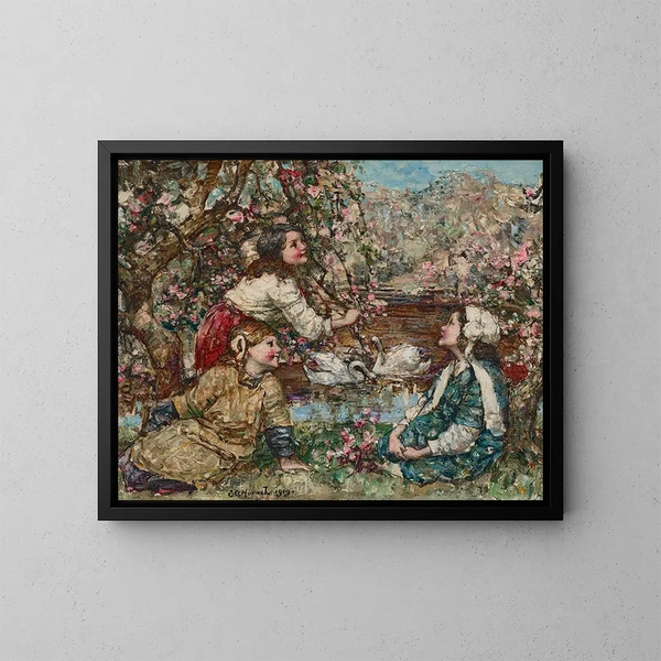 Spring Blooming - Edward Atkinson Hornel — framed artwork on a wall