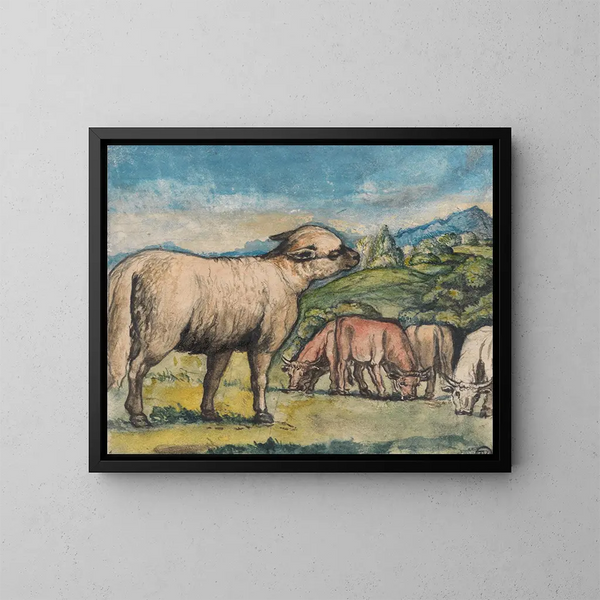van een lam en runderen in een pastorale landschap - Edward Calvert — ingelijst kunstwerk aan de muur