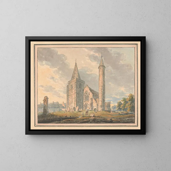 Brechin Cathedral and round tower, Forfarshire, Scotland - Edward Dayes — framed artwork on a wall