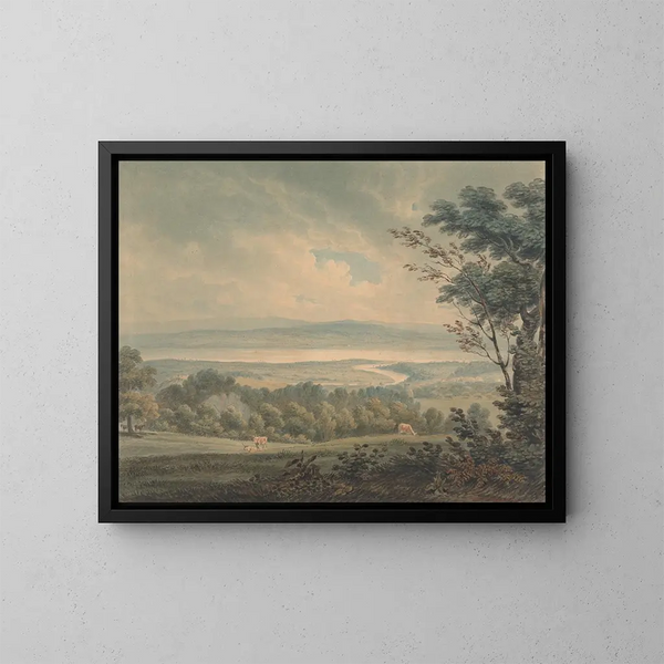 The meeting of the Severn and Wye rivers near Chepstow - Edward Dayes — framed artwork on a wall