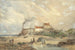 Kinderen die op het strand spelen met een rokende huis in de verte - Edward Duncan — weergave van het kunstwerk