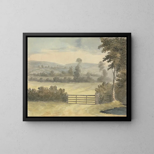 Landscape with Pasture Gate - Edward Francis Burney — framed artwork on a wall