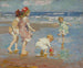 van Kinderen die in de golven spelen - Edward Henry Potthast — weergave van het kunstwerk