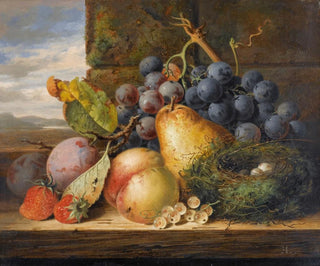 Edward Ladell - Still Life With A Birds Nest A Pear A Peach Grapes Strawberries And Plums.webp