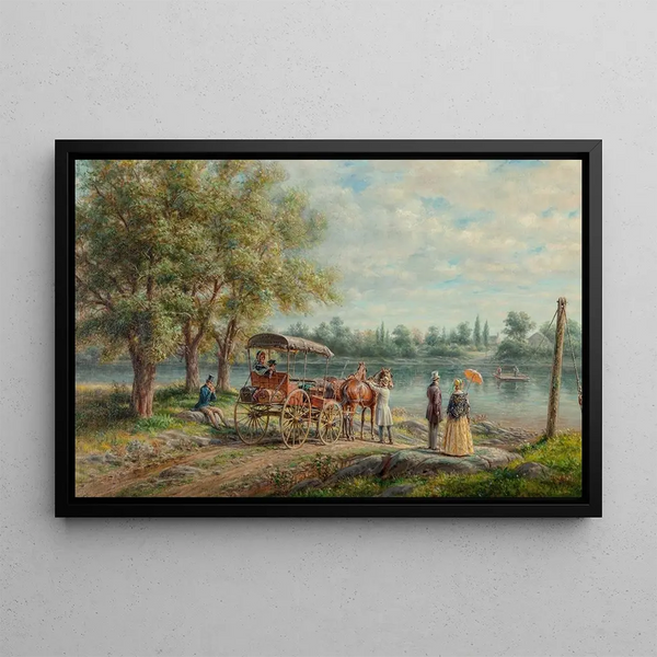 Waiting for the ferry - Edward Lamson Henry — framed artwork on a wall