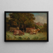 Onbekend Schilderij zonder titel met vijf koeien op een weiland, achter het dak - Edward Mitchell Bannister — ingelijst kunstwerk aan de muur