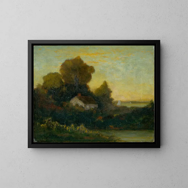 Huis zonder titel in het bos bij het meer - Edward Mitchell Bannister — ingelijst kunstwerk aan de muur