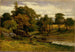 Onbekend: landschap met bootje aangemeerd bij een beek, man lopend op de voorgrond - Edward Mitchell Bannister — weergave van het kunstwerk