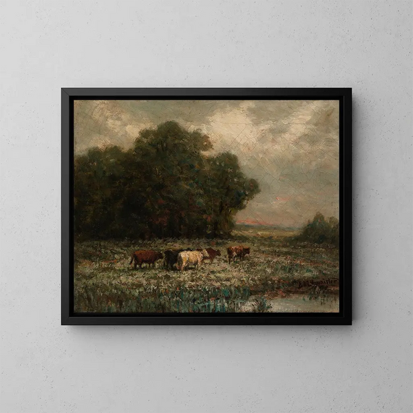 Landschap zonder titel met grazend vee - Edward Mitchell Bannister — ingelijst kunstwerk aan de muur
