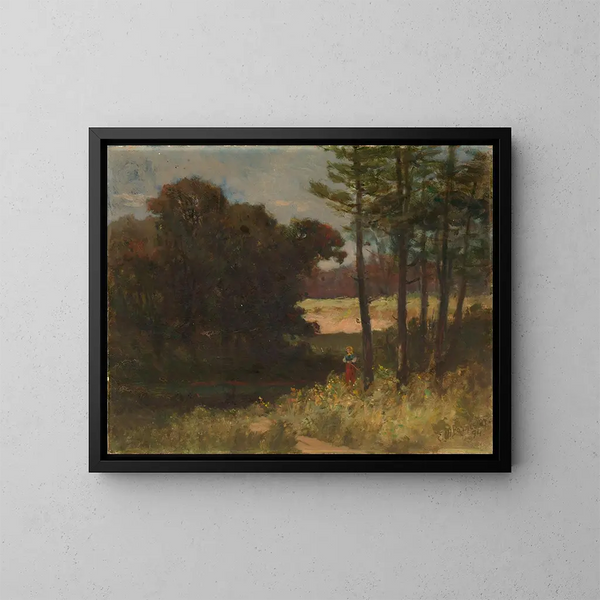 Landschap zonder titel met bomen en een vrouw - Edward Mitchell Bannister — ingelijst kunstwerk aan de muur