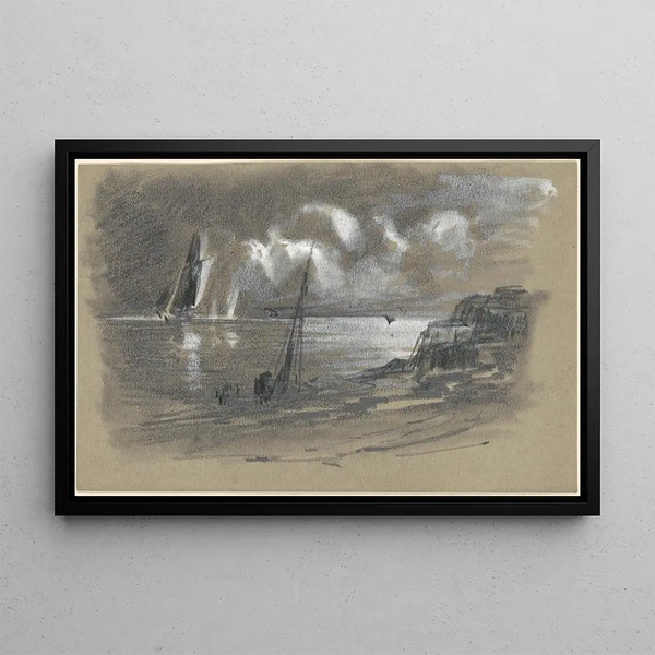 Rivage au clair de lune - Edward Moran — framed artwork on a wall