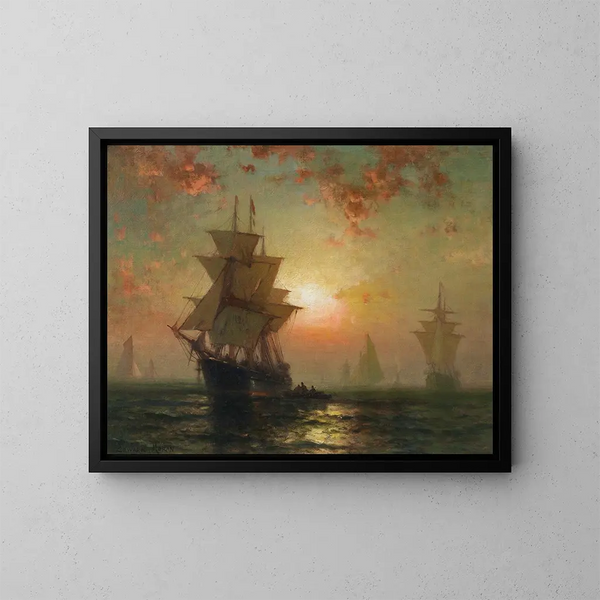 Night Boats Painting - Edward Moran — framed artwork on a wall