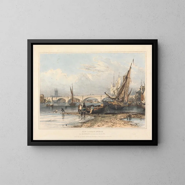 New London Bridge from Billingsgate - Edward William Cooke — framed artwork on a wall