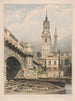 Een deel van de oude Londense brug St Magnus en het Monument - Edward William Cooke — weergave van het kunstwerk
