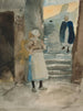 Straatscène met twee visverkopers - Edwin Austin Abbey — weergave van het kunstwerk
